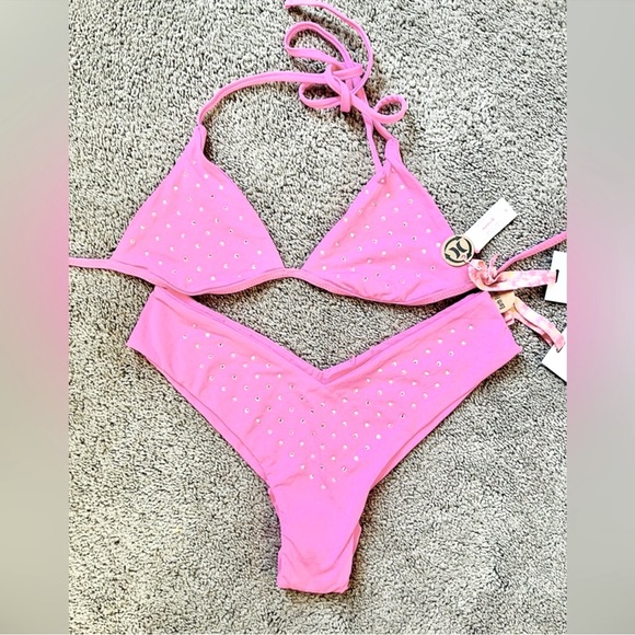 (2pcs) LOVESHACKFANCY X HURLEY - RHINESTONE FIXED TRI BIKINi - Picture 3 of 4